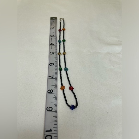 Beaded Flower Choker Necklace, Multicolor Necklace, Minimalist Choker - Picture 2 of 3